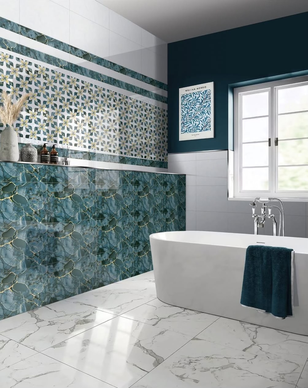 High-gloss stone pattern tile for modern bathroom walls
