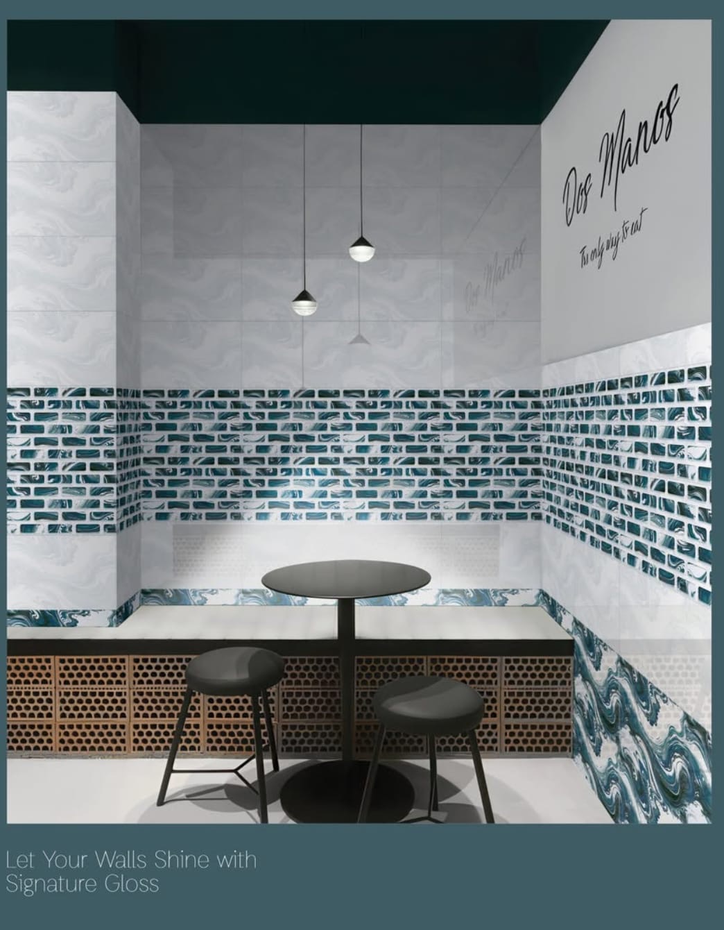 Signature gloss wall tile with rugged natural detailing